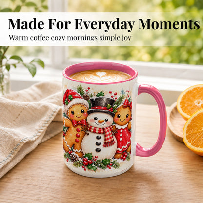 #pl[15oz|Pink] Gingerbread Snowman Coffee Mug, Christmas Cookie Mug, Ceramic Cup