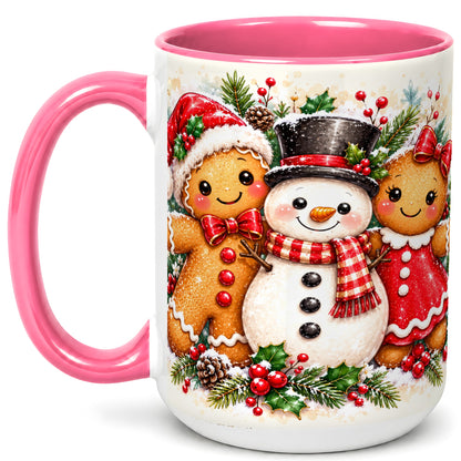#pl[15oz|Pink] Gingerbread Snowman Coffee Mug, Christmas Cookie Mug, Ceramic Cup