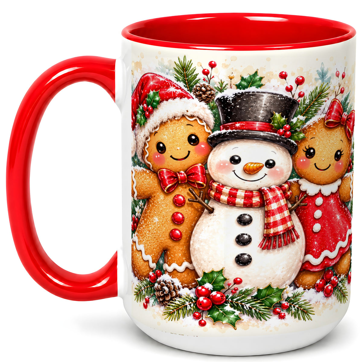 #pl[15oz|Red] Gingerbread Snowman Coffee Mug, Christmas Cookie Mug, Ceramic Cup
