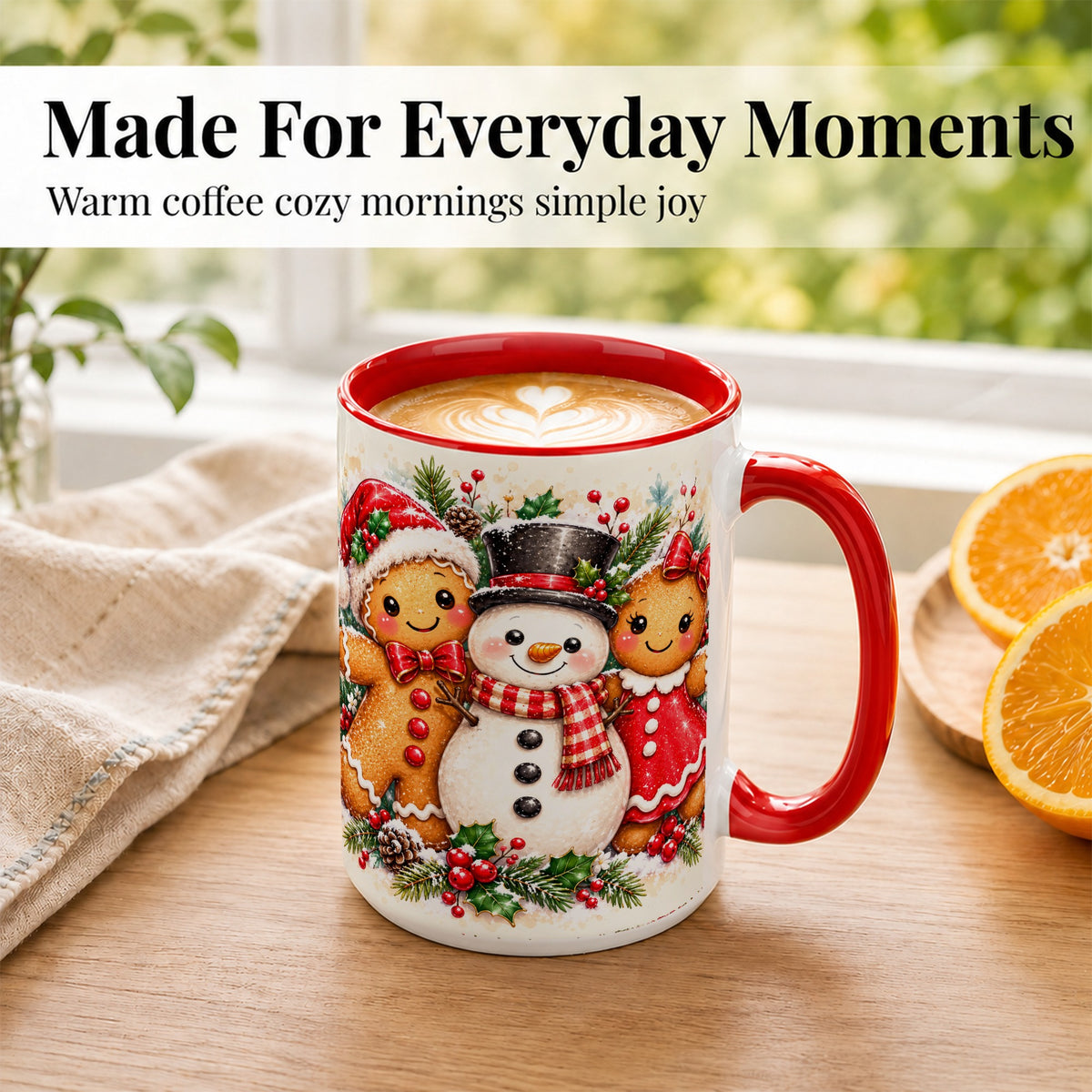 #pl[15oz|Red] Gingerbread Snowman Coffee Mug, Christmas Cookie Mug, Ceramic Cup