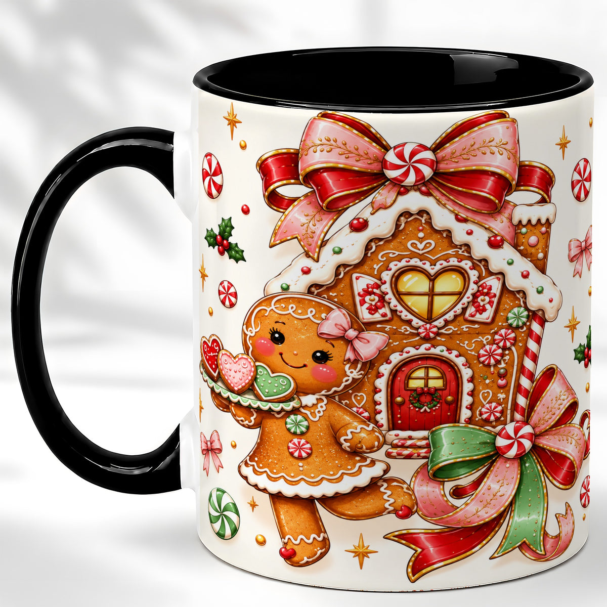#pl[11oz|Black] Gingerbread House Coffee Mug, Christmas Cookie Mug, Ceramic Cup