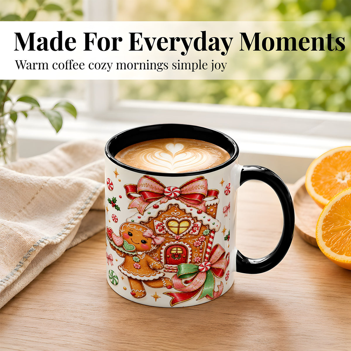 #pl[11oz|Black] Gingerbread House Coffee Mug, Christmas Cookie Mug, Ceramic Cup