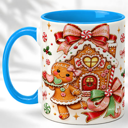 #pl[11oz|Blue] Gingerbread House Coffee Mug, Christmas Cookie Mug, Ceramic Cup