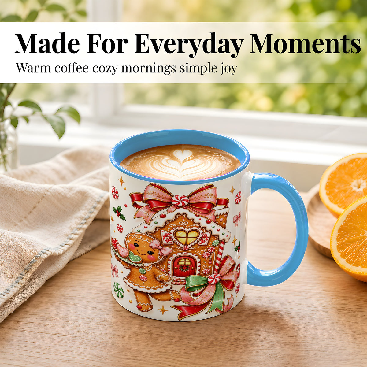#pl[11oz|Blue] Gingerbread House Coffee Mug, Christmas Cookie Mug, Ceramic Cup
