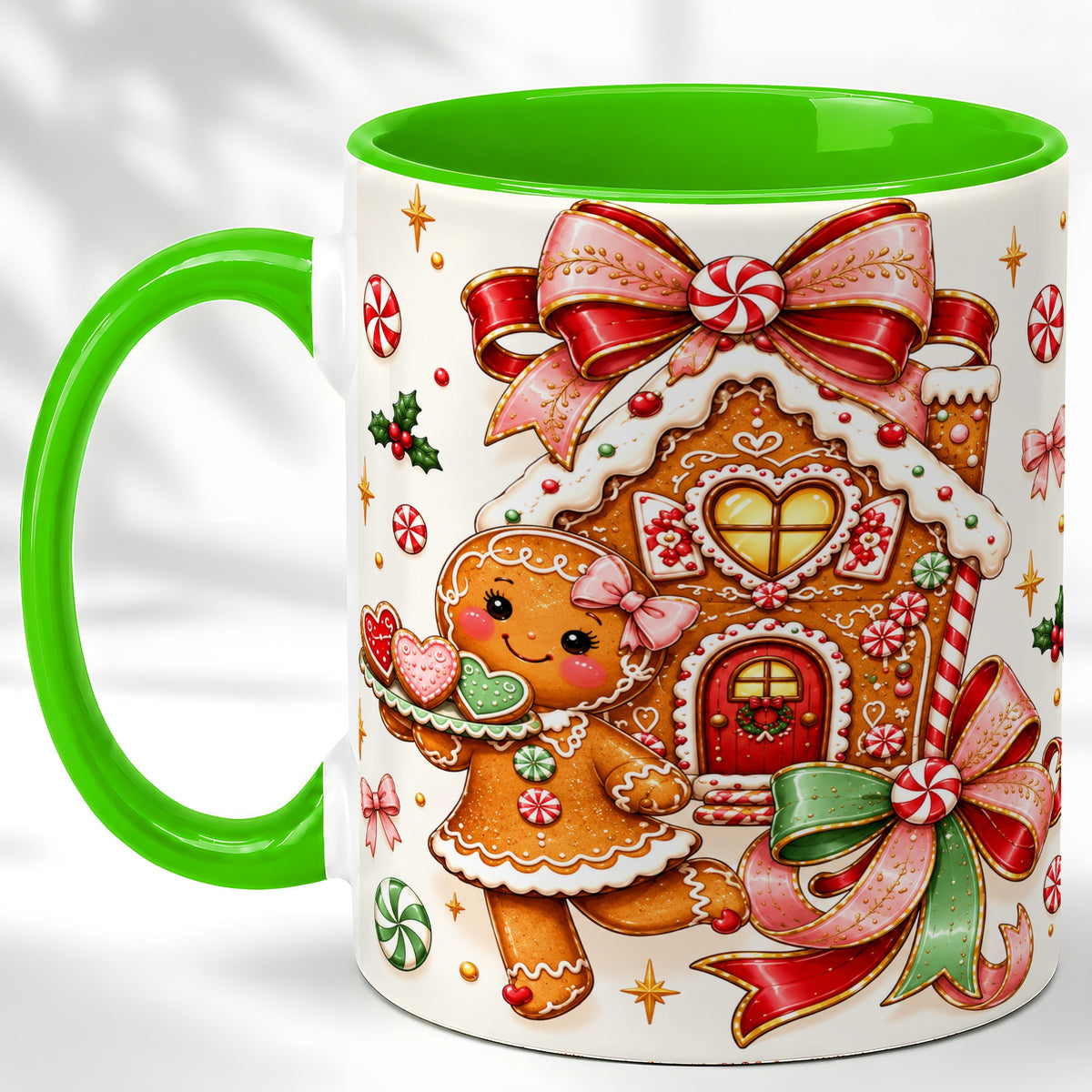 #pl[11oz|Green] Gingerbread House Coffee Mug, Christmas Cookie Mug, Ceramic Cup