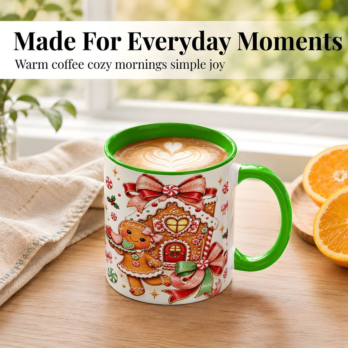 #pl[11oz|Green] Gingerbread House Coffee Mug, Christmas Cookie Mug, Ceramic Cup