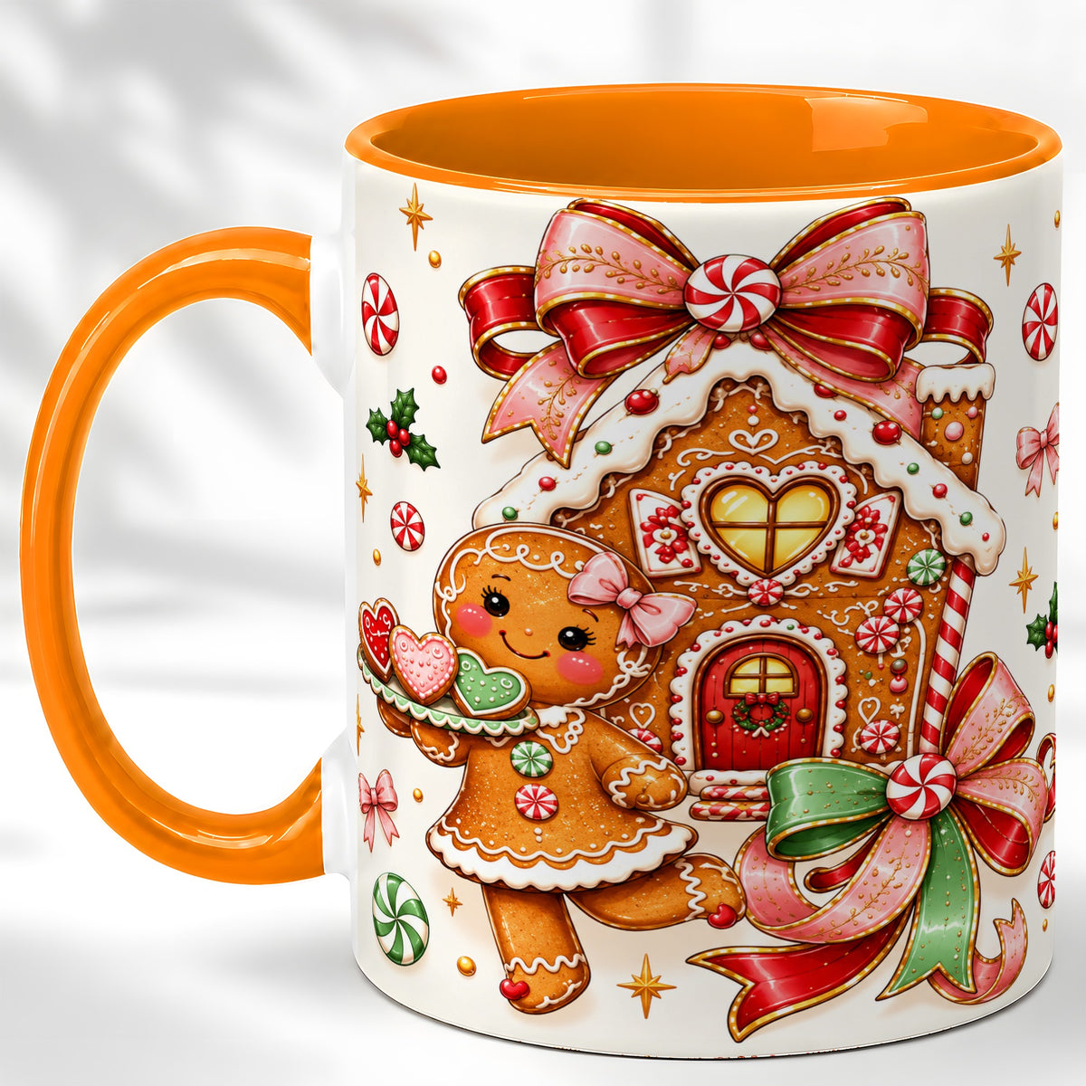 #pl[11oz|Orange] Gingerbread House Coffee Mug, Christmas Cookie Mug, Ceramic Cup