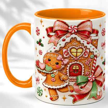 #pl[11oz|Orange] Gingerbread House Coffee Mug, Christmas Cookie Mug, Ceramic Cup