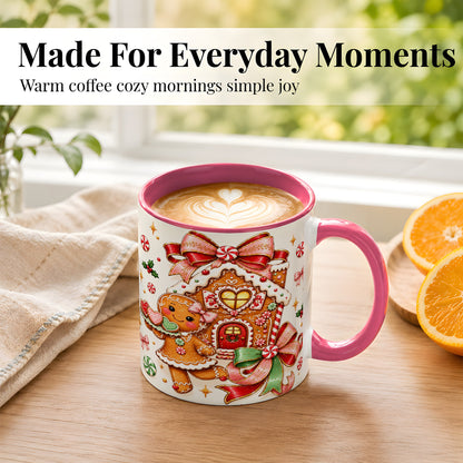 #pl[11oz|Pink] Gingerbread House Coffee Mug, Christmas Cookie Mug, Ceramic Cup