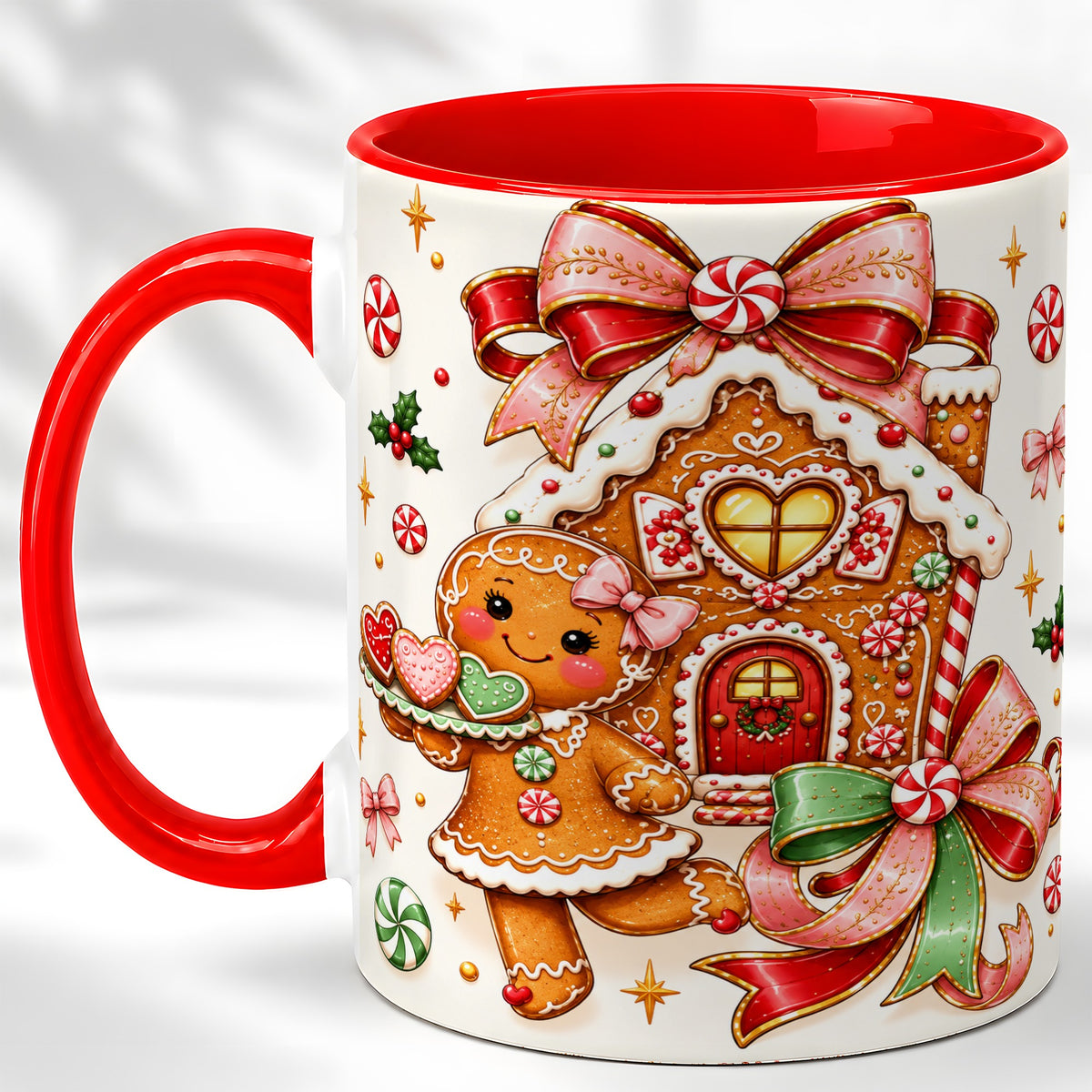 Gingerbread House Coffee Mug, Christmas Cookie Mug, Ceramic Cup