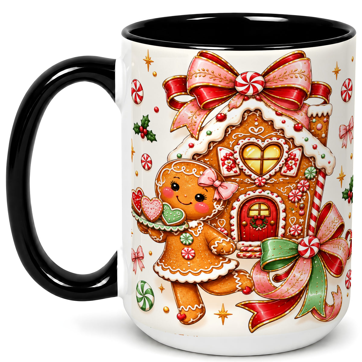 #pl[15oz|Black] Gingerbread House Coffee Mug, Christmas Cookie Mug, Ceramic Cup