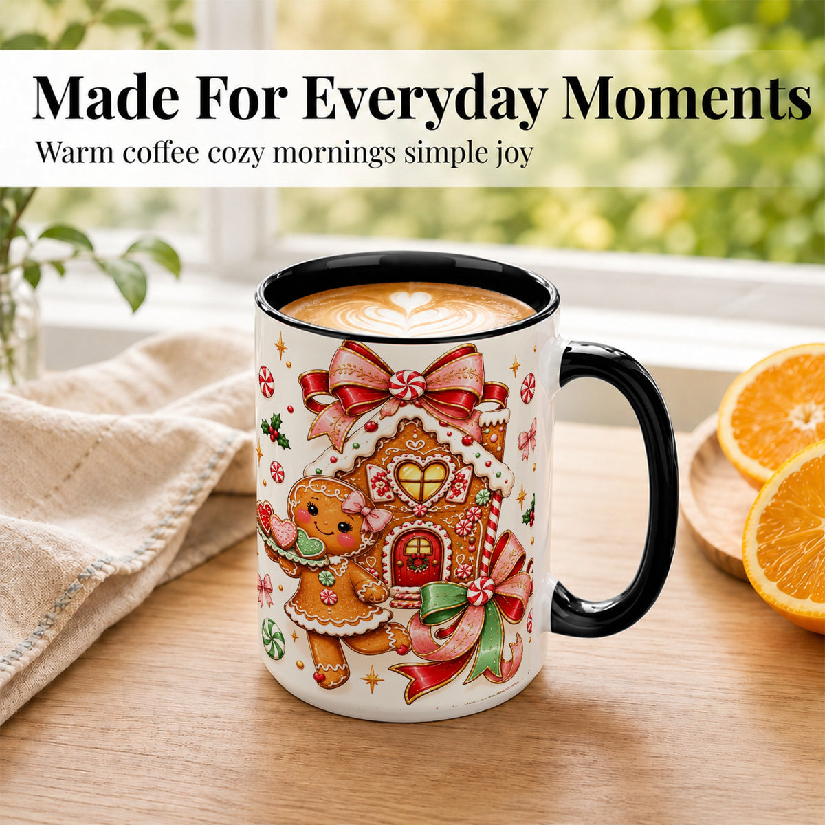 #pl[15oz|Black] Gingerbread House Coffee Mug, Christmas Cookie Mug, Ceramic Cup