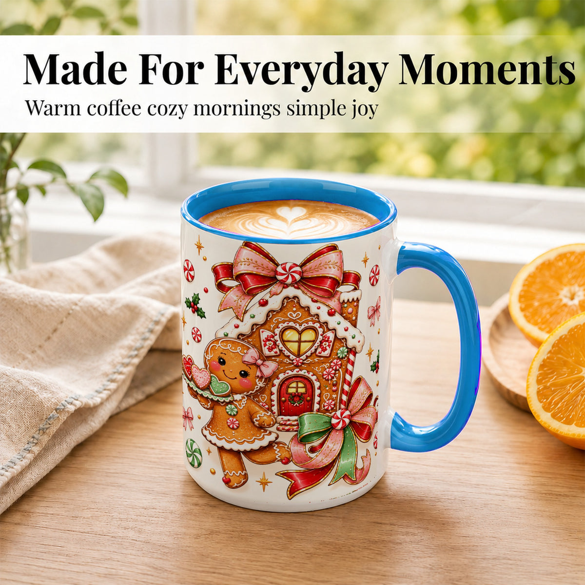 #pl[15oz|Blue] Gingerbread House Coffee Mug, Christmas Cookie Mug, Ceramic Cup