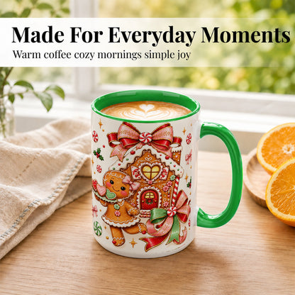 #pl[15oz|Green] Gingerbread House Coffee Mug, Christmas Cookie Mug, Ceramic Cup