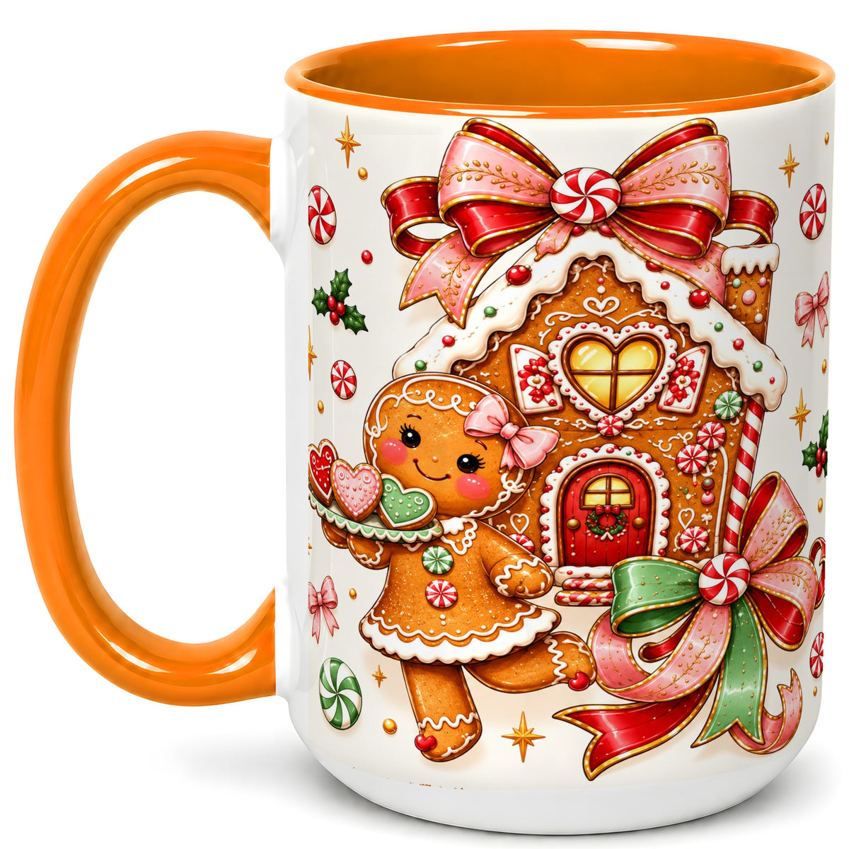 #pl[15oz|Orange] Gingerbread House Coffee Mug, Christmas Cookie Mug, Ceramic Cup