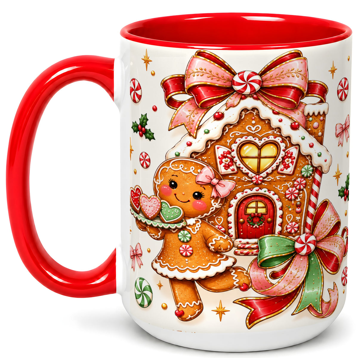 #pl[15oz|Red] Gingerbread House Coffee Mug, Christmas Cookie Mug, Ceramic Cup