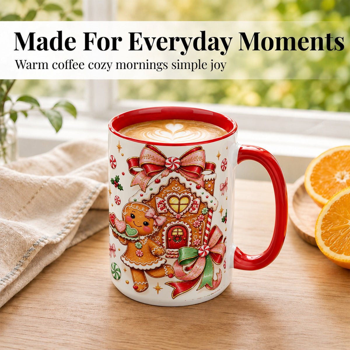 #pl[15oz|Red] Gingerbread House Coffee Mug, Christmas Cookie Mug, Ceramic Cup