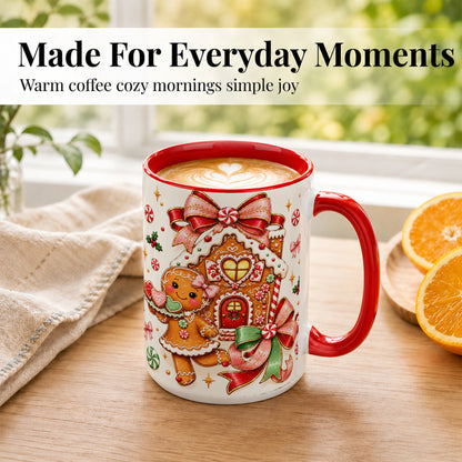 #pl[15oz|Red] Gingerbread House Coffee Mug, Christmas Cookie Mug, Ceramic Cup