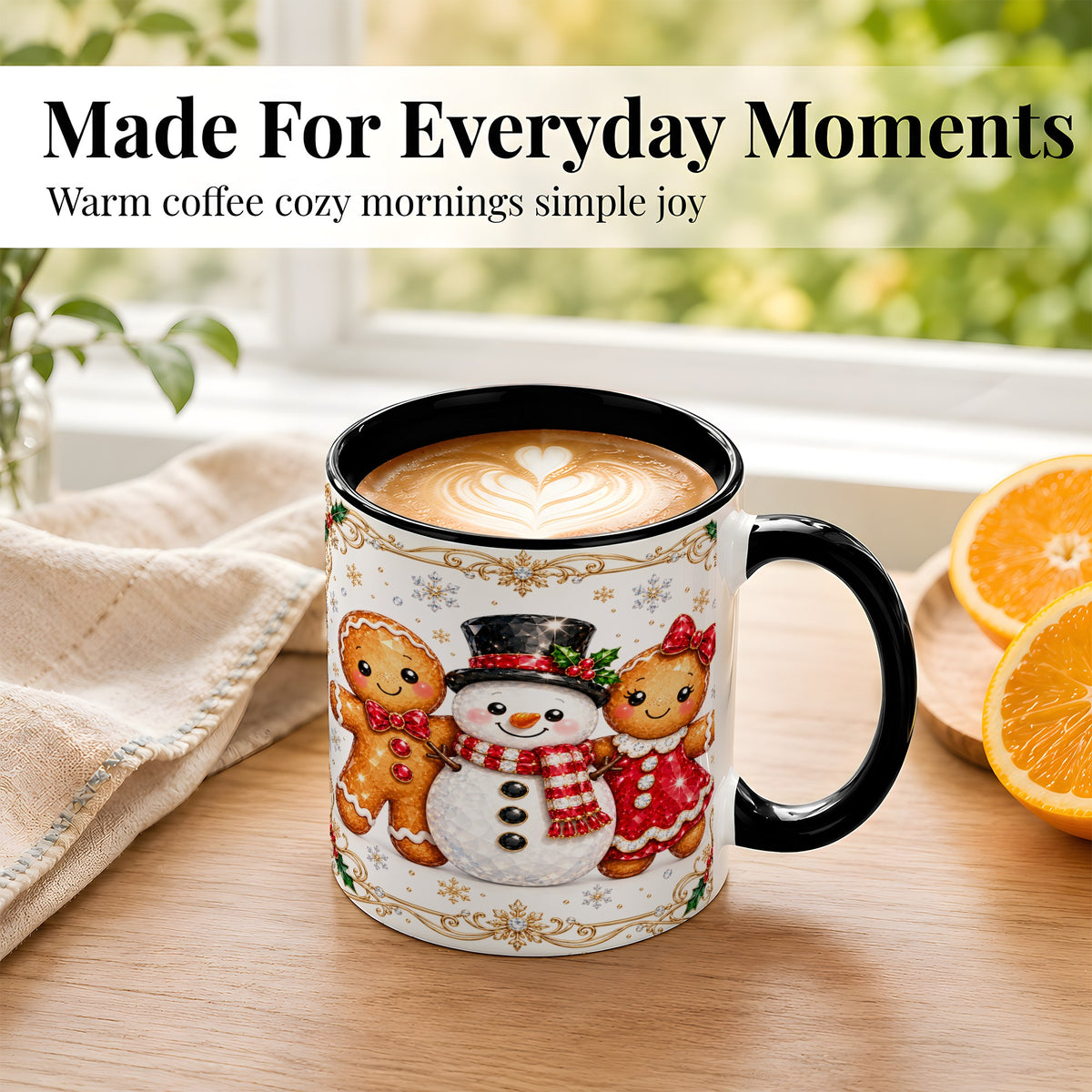 #pl[11oz|Black] Gingerbread Snowman Coffee Mug, Jeweled Christmas Mug, Ceramic Cup