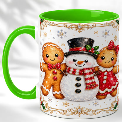 #pl[11oz|Green] Gingerbread Snowman Coffee Mug, Jeweled Christmas Mug, Ceramic Cup