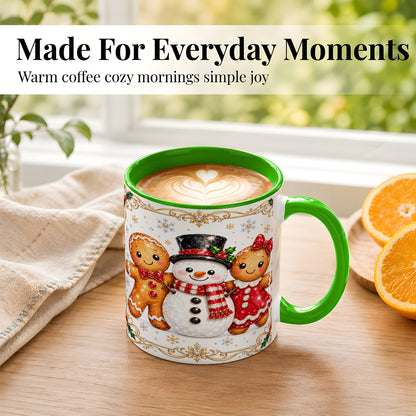 #pl[11oz|Green] Gingerbread Snowman Coffee Mug, Jeweled Christmas Mug, Ceramic Cup