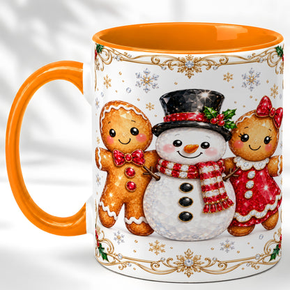 #pl[11oz|Orange] Gingerbread Snowman Coffee Mug, Jeweled Christmas Mug, Ceramic Cup