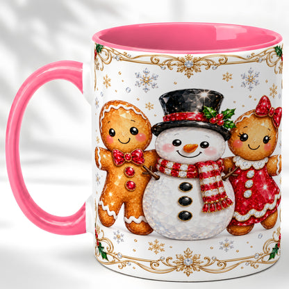 #pl[11oz|Pink] Gingerbread Snowman Coffee Mug, Jeweled Christmas Mug, Ceramic Cup