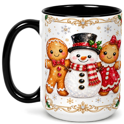 #pl[15oz|Black] Gingerbread Snowman Coffee Mug, Jeweled Christmas Mug, Ceramic Cup