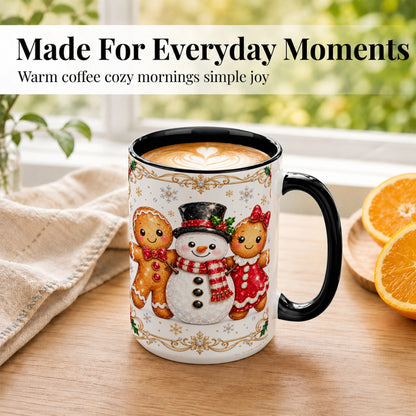 #pl[15oz|Black] Gingerbread Snowman Coffee Mug, Jeweled Christmas Mug, Ceramic Cup