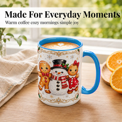 #pl[15oz|Blue] Gingerbread Snowman Coffee Mug, Jeweled Christmas Mug, Ceramic Cup
