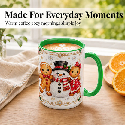 #pl[15oz|Green] Gingerbread Snowman Coffee Mug, Jeweled Christmas Mug, Ceramic Cup