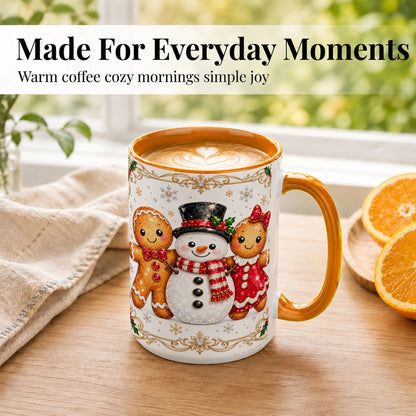 #pl[15oz|Orange] Gingerbread Snowman Coffee Mug, Jeweled Christmas Mug, Ceramic Cup