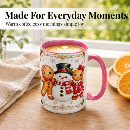 #pl[15oz|Pink] Gingerbread Snowman Coffee Mug, Jeweled Christmas Mug, Ceramic Cup