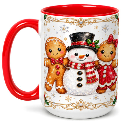 #pl[15oz|Red] Gingerbread Snowman Coffee Mug, Jeweled Christmas Mug, Ceramic Cup