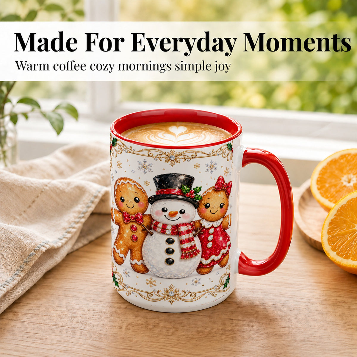 #pl[15oz|Red] Gingerbread Snowman Coffee Mug, Jeweled Christmas Mug, Ceramic Cup