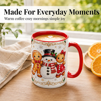 #pl[15oz|Red] Gingerbread Snowman Coffee Mug, Jeweled Christmas Mug, Ceramic Cup
