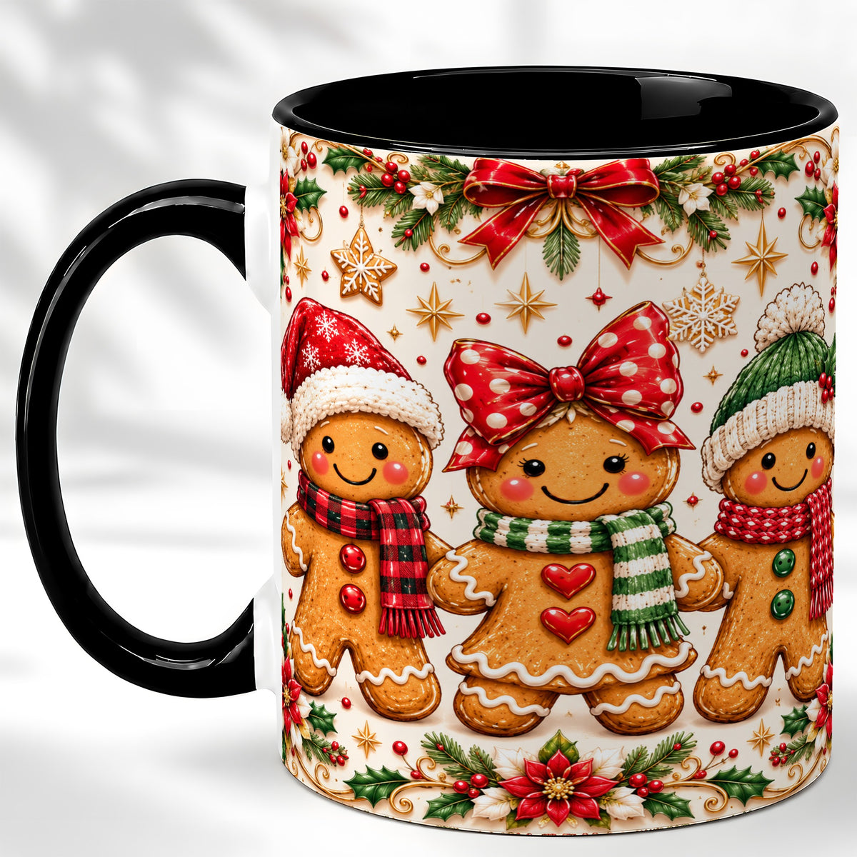 #pl[11oz|Black] Gingerbread Family Coffee Mug, Christmas Cookie Mug, Ceramic Cup