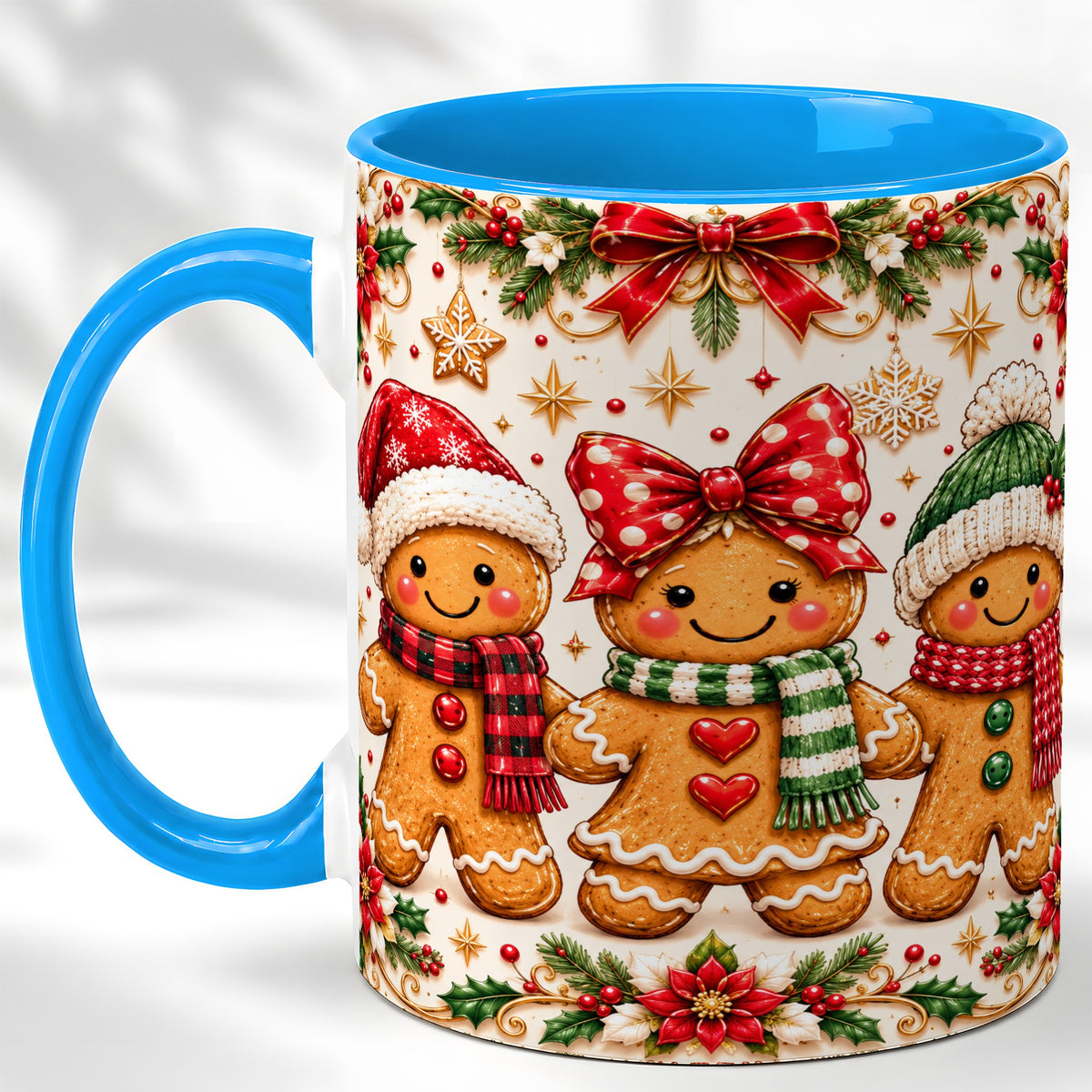 #pl[11oz|Blue] Gingerbread Family Coffee Mug, Christmas Cookie Mug, Ceramic Cup