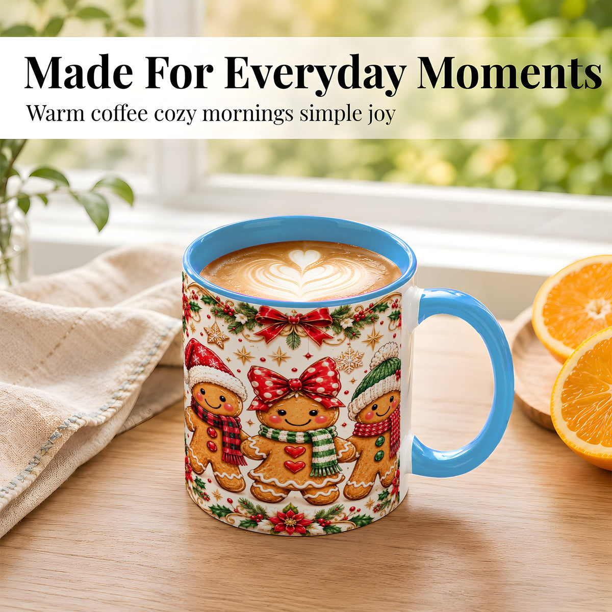 #pl[11oz|Blue] Gingerbread Family Coffee Mug, Christmas Cookie Mug, Ceramic Cup