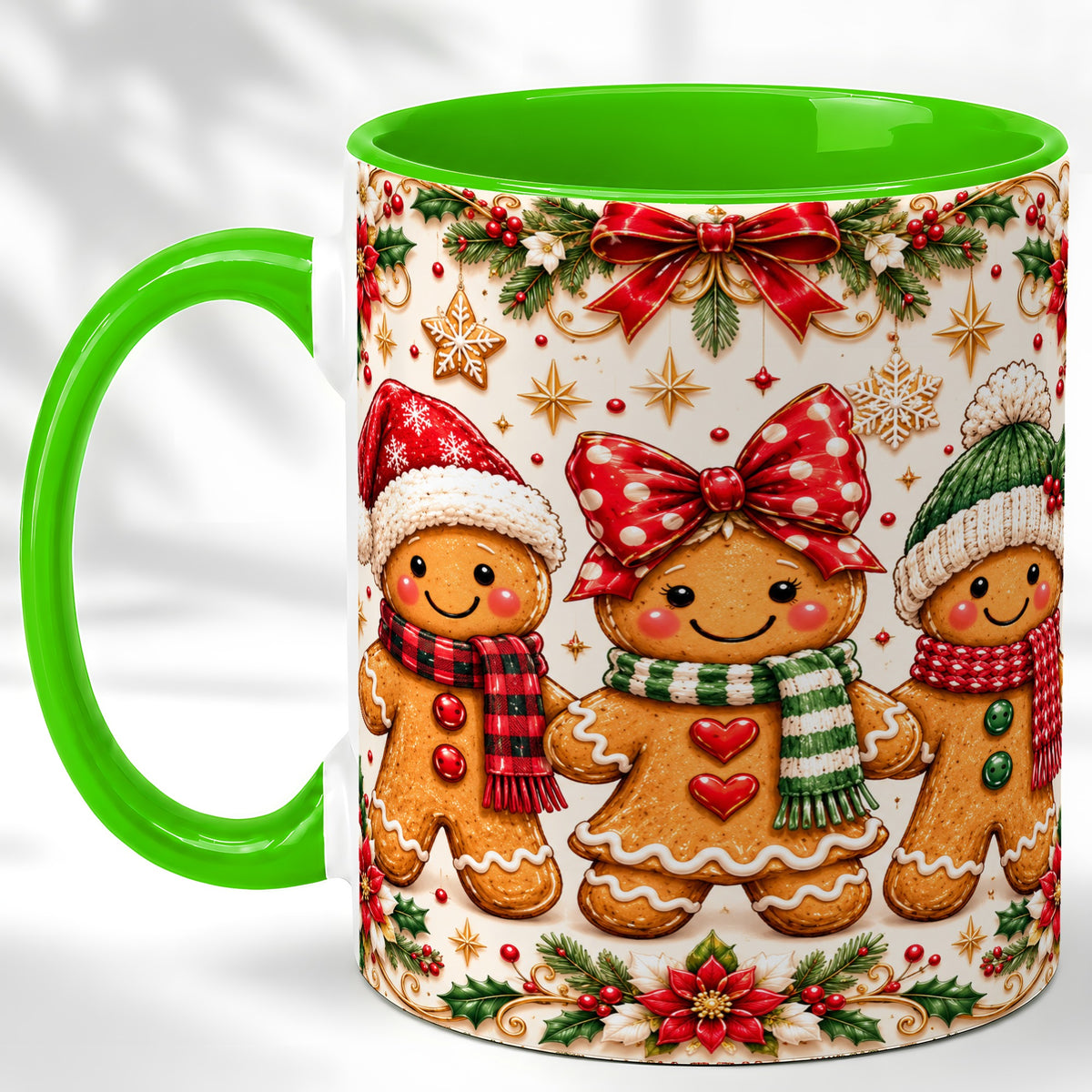 #pl[11oz|Green] Gingerbread Family Coffee Mug, Christmas Cookie Mug, Ceramic Cup
