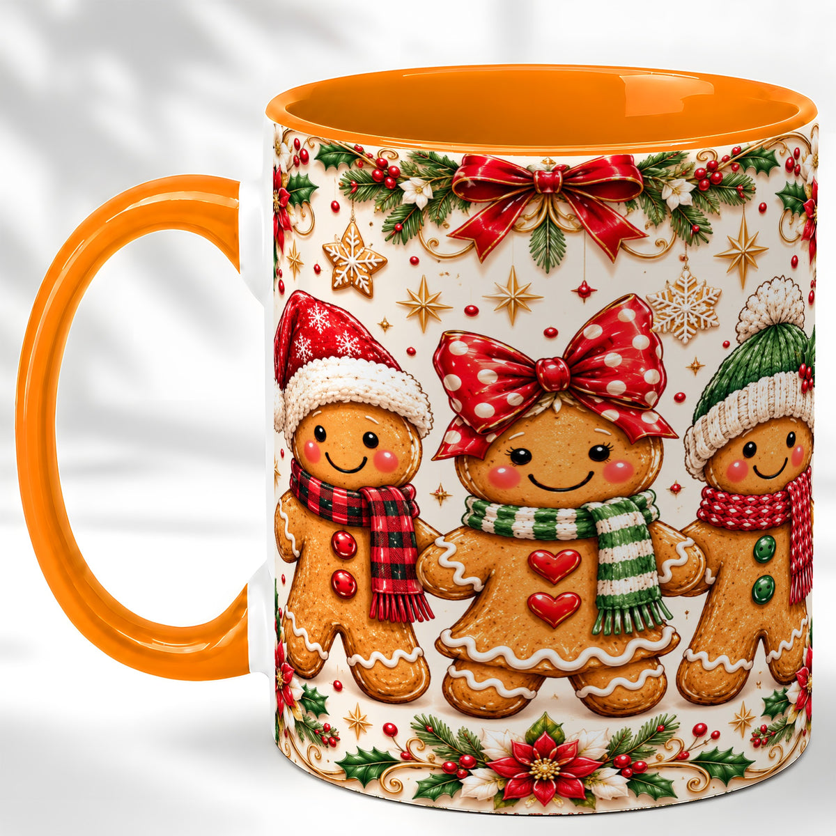 #pl[11oz|Orange] Gingerbread Family Coffee Mug, Christmas Cookie Mug, Ceramic Cup