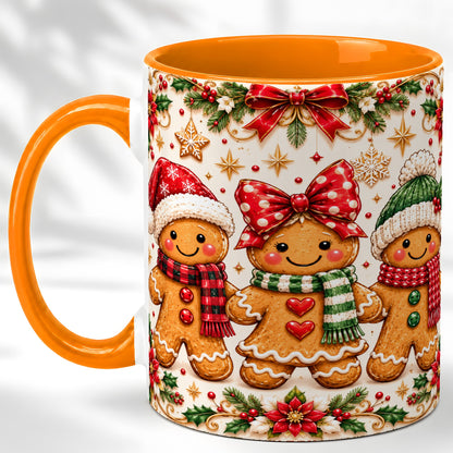 #pl[11oz|Orange] Gingerbread Family Coffee Mug, Christmas Cookie Mug, Ceramic Cup