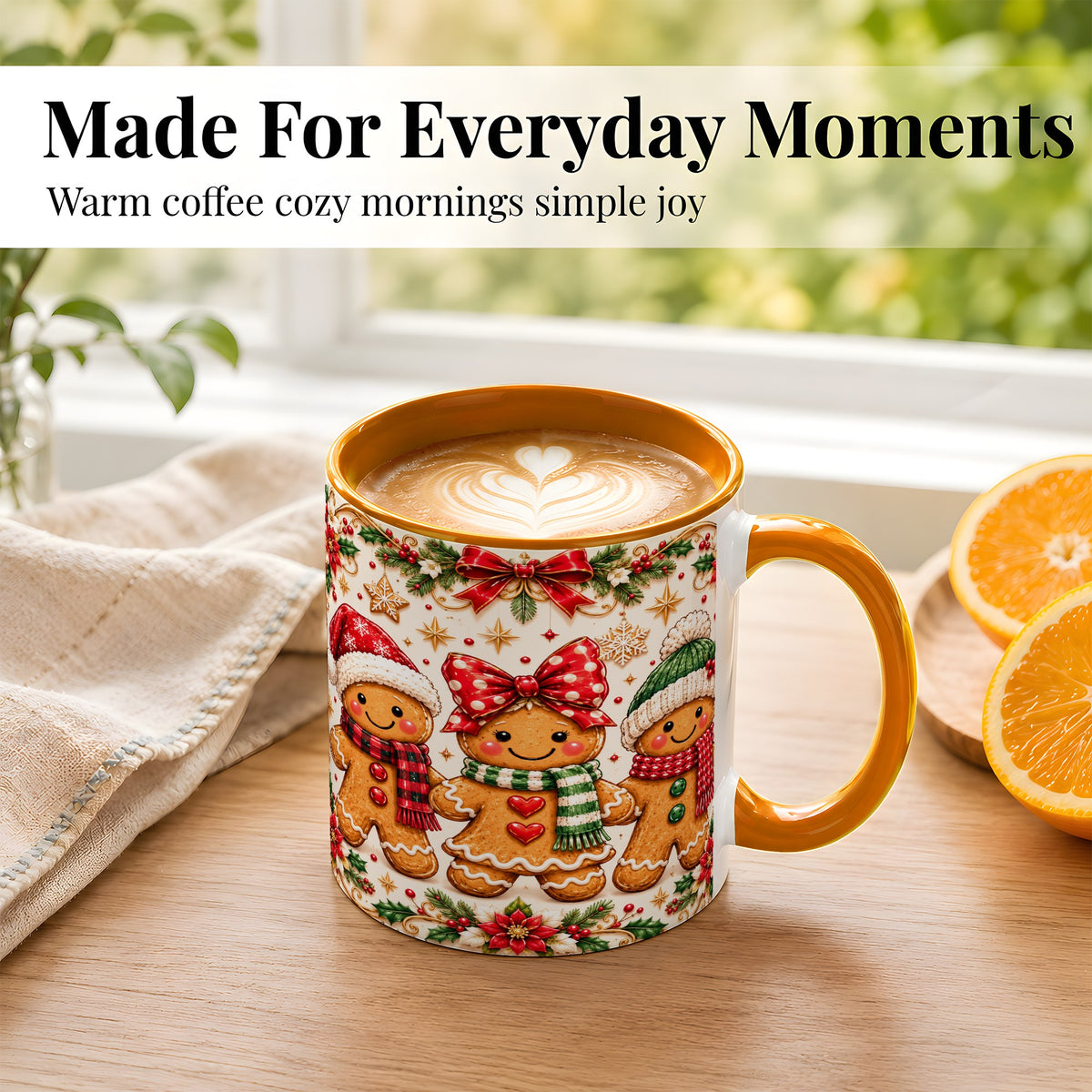 #pl[11oz|Orange] Gingerbread Family Coffee Mug, Christmas Cookie Mug, Ceramic Cup