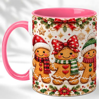 #pl[11oz|Pink] Gingerbread Family Coffee Mug, Christmas Cookie Mug, Ceramic Cup