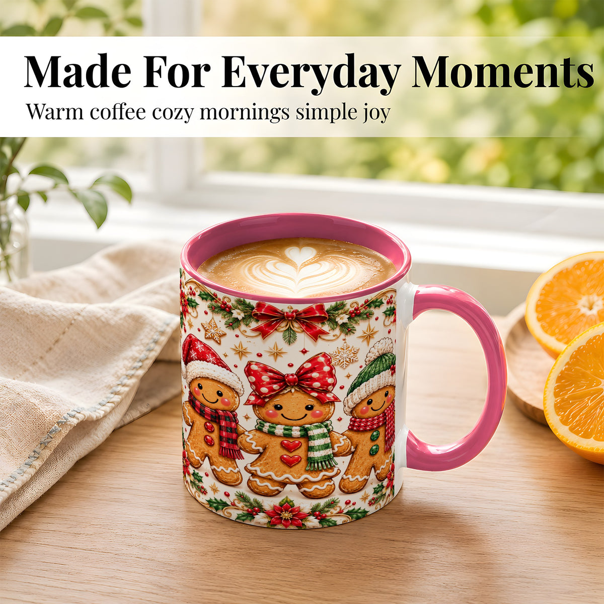#pl[11oz|Pink] Gingerbread Family Coffee Mug, Christmas Cookie Mug, Ceramic Cup