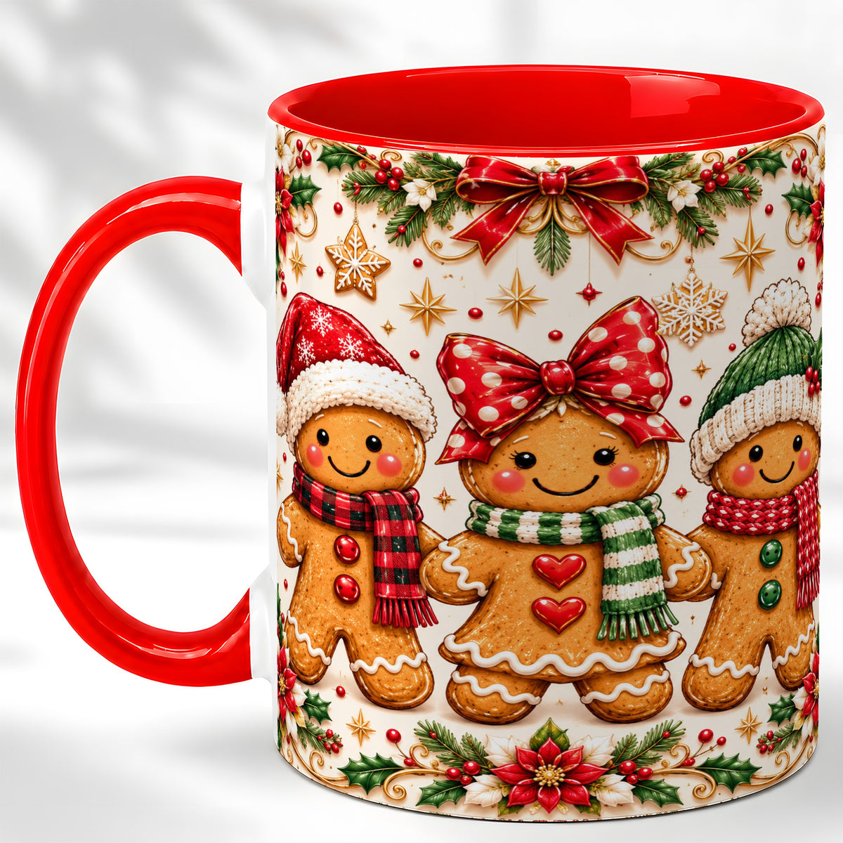 Gingerbread Family Coffee Mug, Christmas Cookie Mug, Ceramic Cup