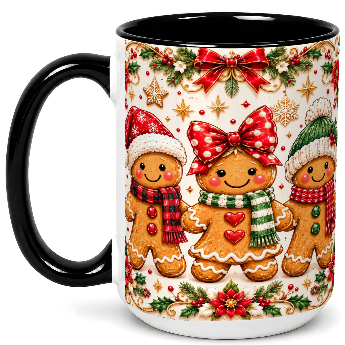 #pl[15oz|Black] Gingerbread Family Coffee Mug, Christmas Cookie Mug, Ceramic Cup