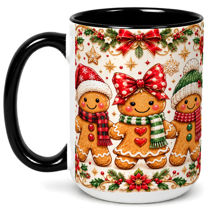 #pl[15oz|Black] Gingerbread Family Coffee Mug, Christmas Cookie Mug, Ceramic Cup