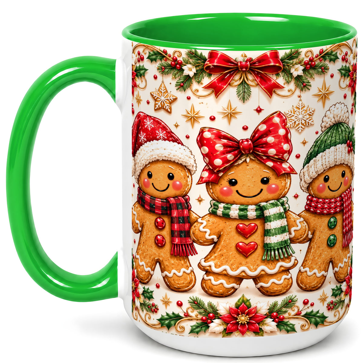 #pl[15oz|Green] Gingerbread Family Coffee Mug, Christmas Cookie Mug, Ceramic Cup