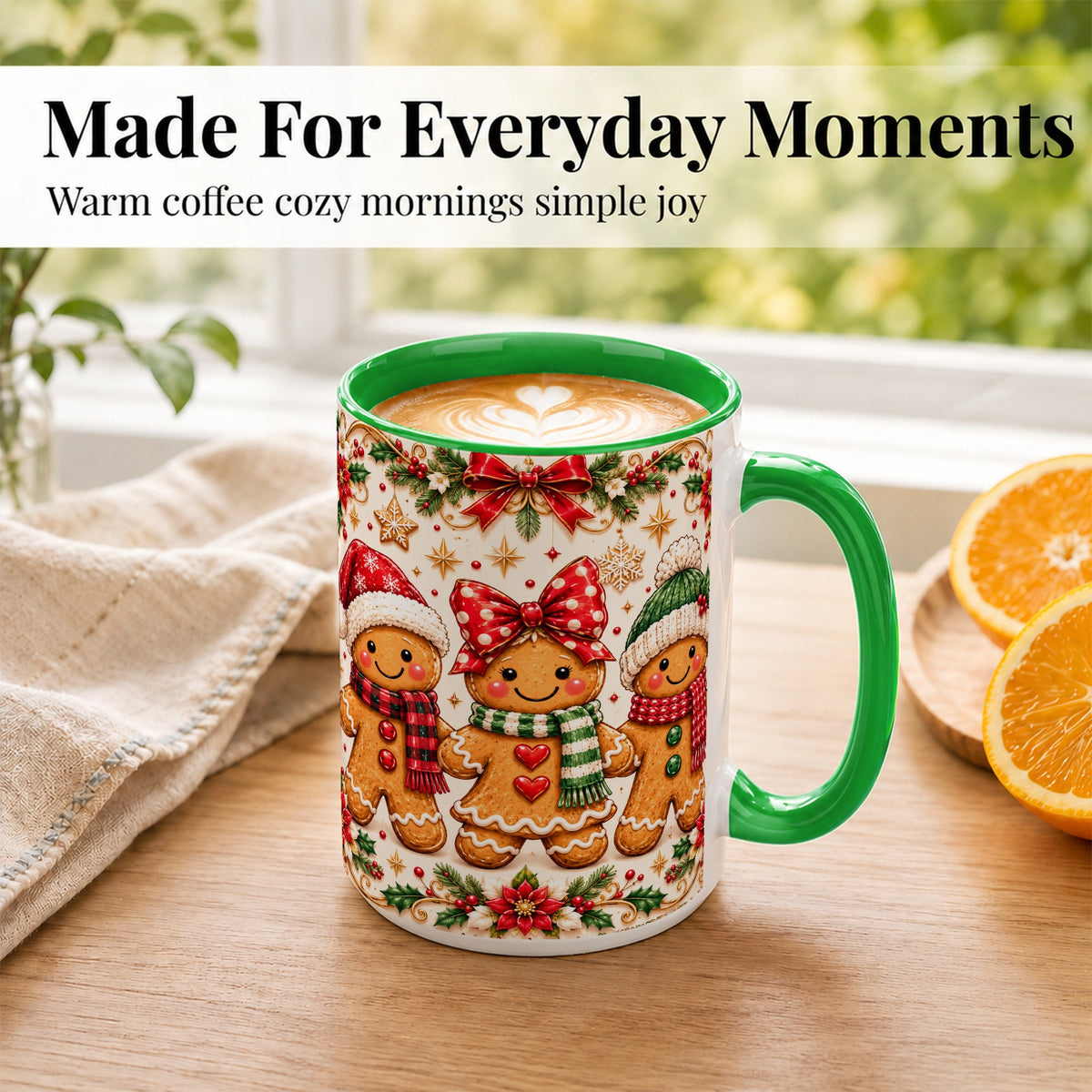 #pl[15oz|Green] Gingerbread Family Coffee Mug, Christmas Cookie Mug, Ceramic Cup
